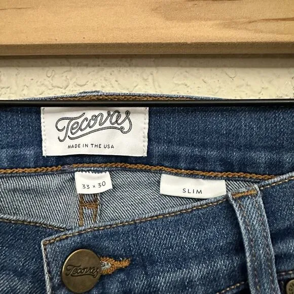 TECOVAS Slim Jeans Medium Blue Denim Straight Leg Stretch Western