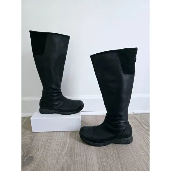 Teva Afton Black Leather Tall Waterproof Womens Riding Boots Shoes Size 6.5