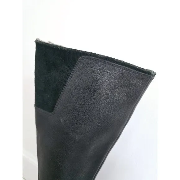 Teva Afton Black Leather Tall Waterproof Womens Riding Boots Shoes Size 6.5