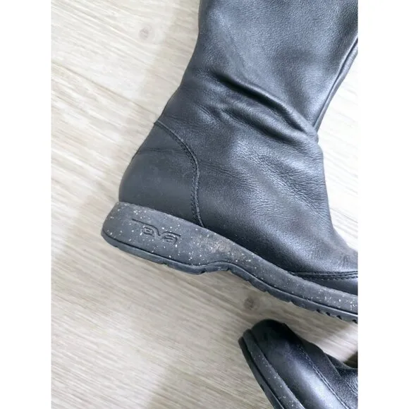 Teva Afton Black Leather Tall Waterproof Womens Riding Boots Shoes Size 6.5