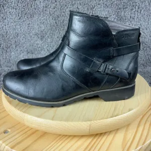 Teva De La Vina Leather Boots Womens 10 Black Waterproof Side Zip Ankle Booties
