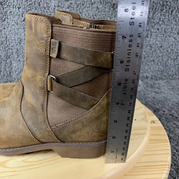 Teva Ellery Ankle Boots Womens Size 8.5 Brown Distressed Leather Waterproof