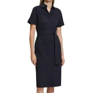 Theory Navy Blue Seersucker Dress Size Large * missing belt
