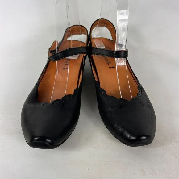 Think! heels women’s 6 black leather minimalist ankle strap sling back stacked