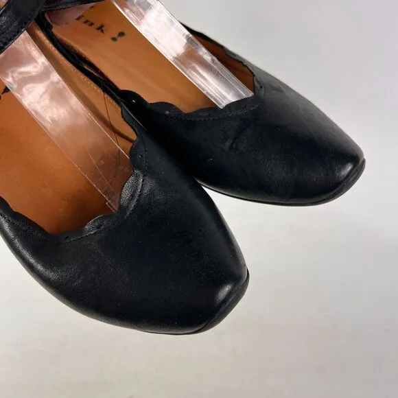 Think! heels women’s 6 black leather minimalist ankle strap sling back stacked