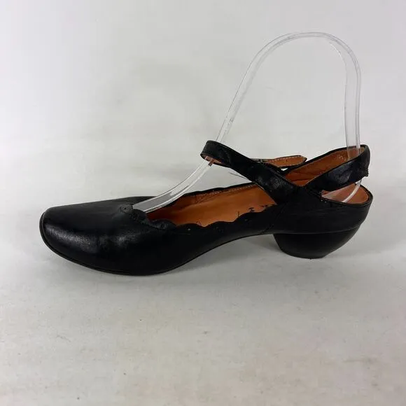 Think! heels women’s 6 black leather minimalist ankle strap sling back stacked