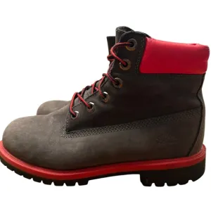 Timberland 6&quot; Premium Boots Youth 5Y Gray Red 3396R Leather Waterproof