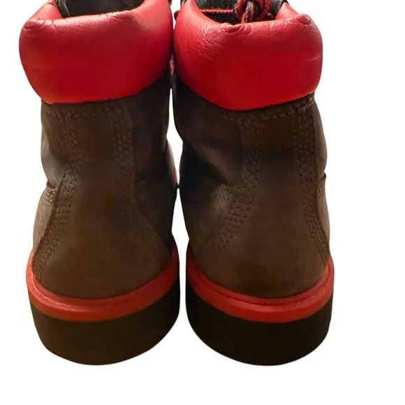 Timberland 6&quot; Premium Boots Youth 5Y Gray Red 3396R Leather Waterproof