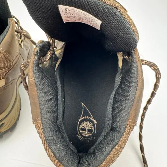 Timberland Brown Lace Up Waterproof Leather Padded Hiking Boots Boys 5.5 Outdoor