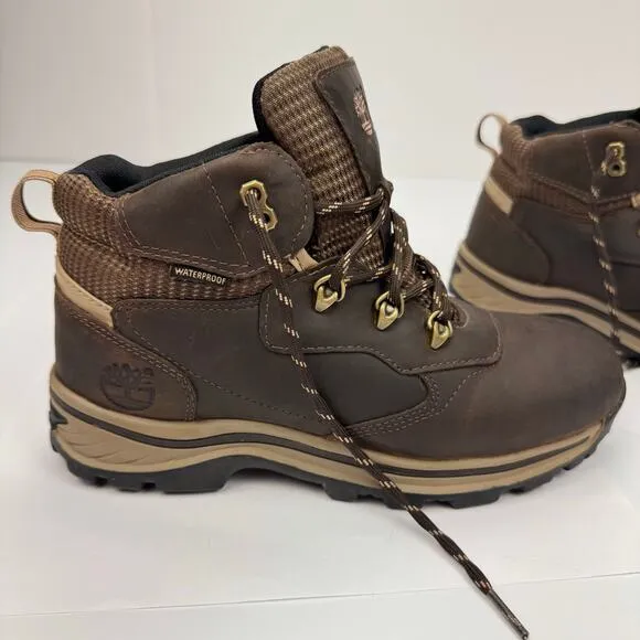 Timberland Brown Lace Up Waterproof Leather Padded Hiking Boots Boys 5.5 Outdoor