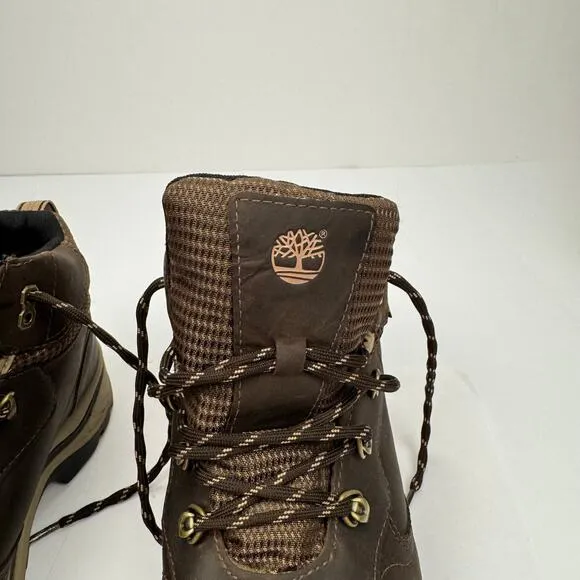 Timberland Brown Lace Up Waterproof Leather Padded Hiking Boots Boys 5.5 Outdoor