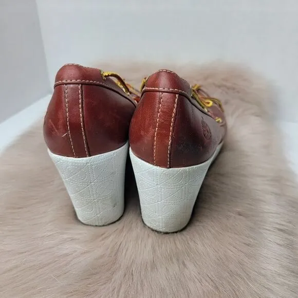 Timberland 94346 Brown Leather Casual LWalking Wedge Shoes Size 9.5