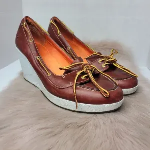 Timberland 94346 Brown Leather Casual LWalking Wedge Shoes Size 9.5