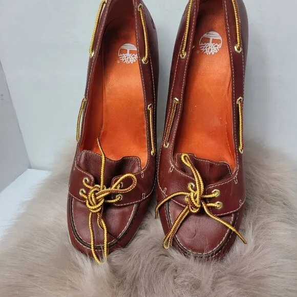 Timberland 94346 Brown Leather Casual LWalking Wedge Shoes Size 9.5