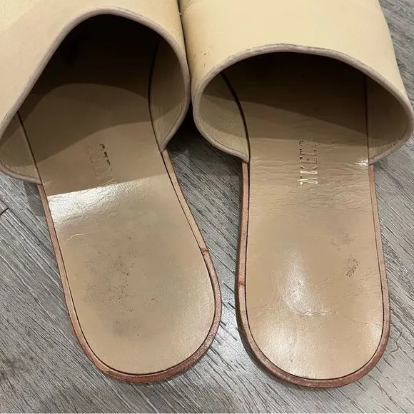 TKEES Ivory Beige Ines 100% Leather Mules Flats 8