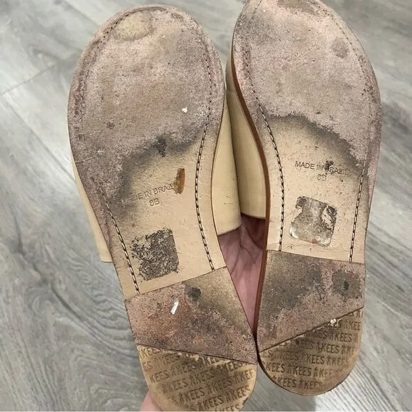 TKEES Ivory Beige Ines 100% Leather Mules Flats 8