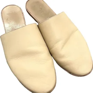 TKEES Ivory Beige Ines 100% Leather Mules Flats 8