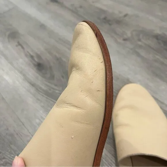TKEES Ivory Beige Ines 100% Leather Mules Flats 8