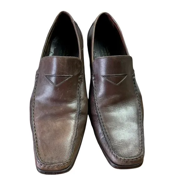 To Boot New York Brown Leather Moc Square Faux Toe Penny Loafer Shoes Mens 10.5