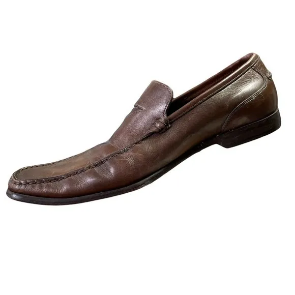 To Boot New York Brown Leather Moc Square Faux Toe Penny Loafer Shoes Mens 10.5