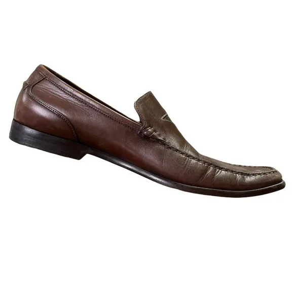 To Boot New York Brown Leather Moc Square Faux Toe Penny Loafer Shoes Mens 10.5