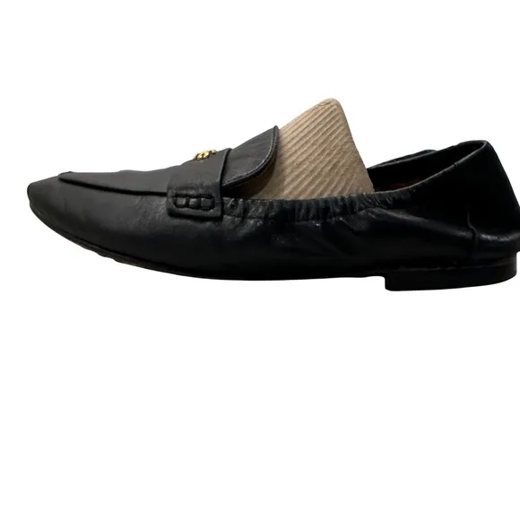 Tory Burch Black Napa Leather Loafers Slip On Flats Ballet Sz 8.5 Gold Designer