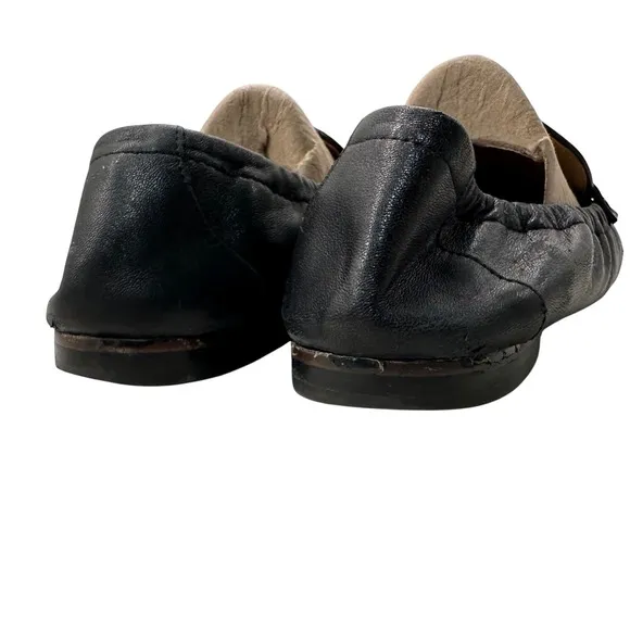 Tory Burch Black Napa Leather Loafers Slip On Flats Ballet Sz 8.5 Gold Designer