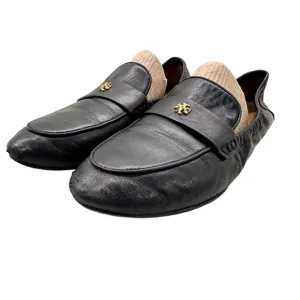 Tory Burch Black Napa Leather Loafers Slip On Flats Ballet Sz 8.5 Gold Designer
