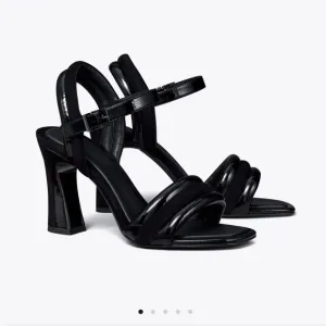 Tory Burch Black Strappy Heels with Geometric Block Heel