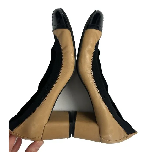 Tory Burch Gabby Cap Toe Leather Pump Black/Tan Shoes Size 8 Preppy Classic