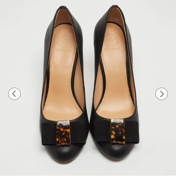 Tory Burch heels Chase 6 like new leather black bow