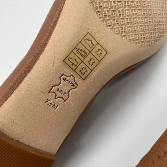 Tory Burch Minnie Women's US 7.5 Ballet Flat Tan Leather Slip On Shoes Gold Logo