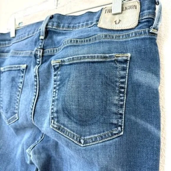 TRUE RELIGION Halle Jeans Super Skinny Ankle Raw Hem Blue Denim Size 31