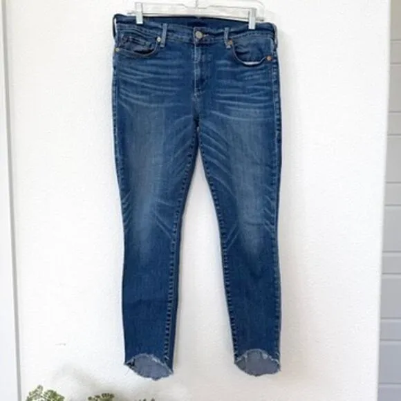 TRUE RELIGION Halle Jeans Super Skinny Ankle Raw Hem Blue Denim Size 31