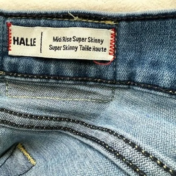 TRUE RELIGION Halle Jeans Super Skinny Ankle Raw Hem Blue Denim Size 31