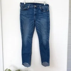 TRUE RELIGION Halle Jeans Super Skinny Ankle Raw Hem Blue Denim Size 31