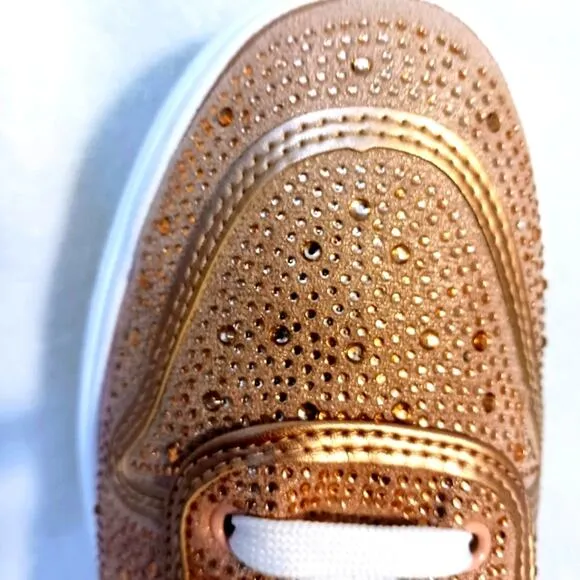 True Religion Rhinestone Sneakers Sz 10  Embellished Trainers Rose Gold Luxe NEW