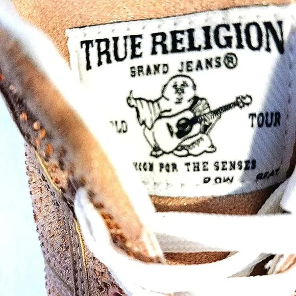 True Religion Rhinestone Sneakers Sz 10  Embellished Trainers Rose Gold Luxe NEW