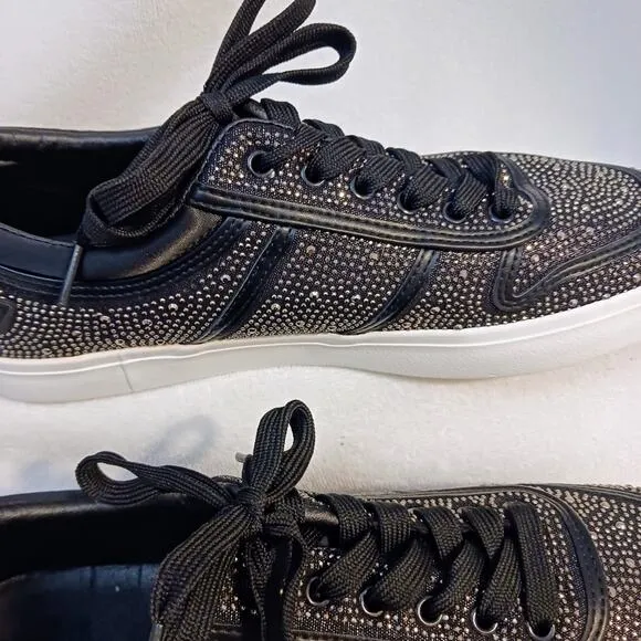 True Religion Rhinestone Sneakers Sz 8.5 BLACK Embellished Trainers Sparkle NEW
