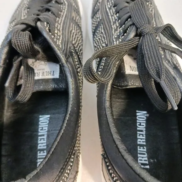 True Religion Rhinestone Sneakers Sz 8.5 BLACK Embellished Trainers Sparkle NEW