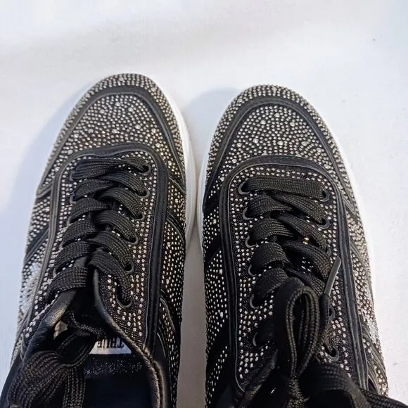 True Religion Rhinestone Sneakers Sz 8.5 BLACK Embellished Trainers Sparkle NEW