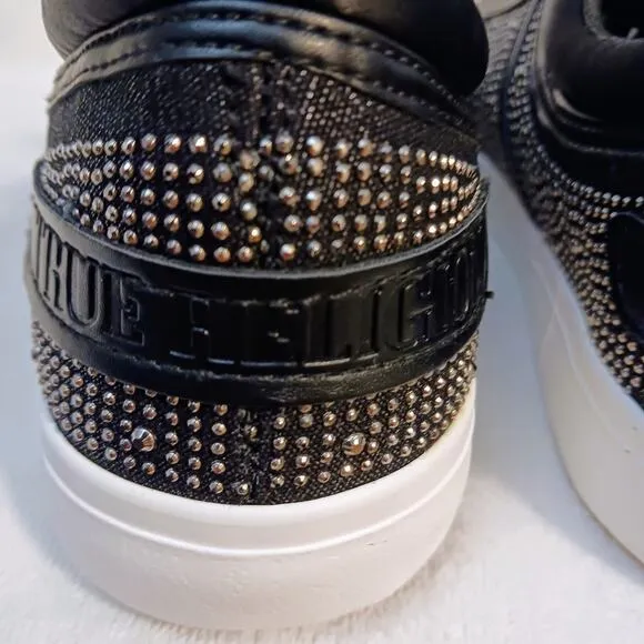 True Religion Rhinestone Sneakers Sz 8.5 BLACK Embellished Trainers Sparkle NEW