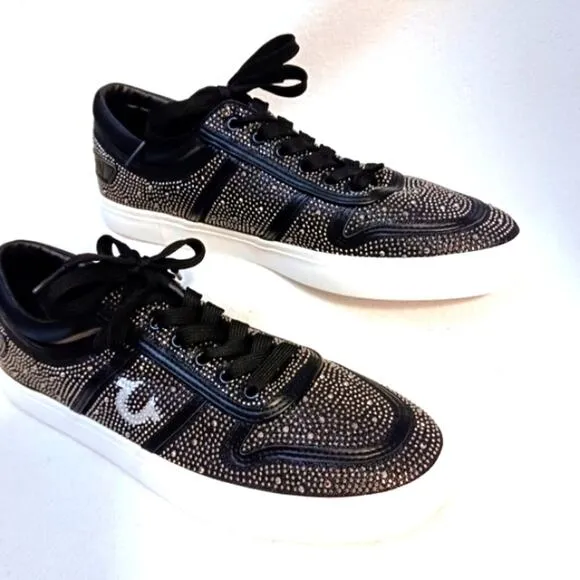 True Religion Rhinestone Sneakers Sz 8.5 BLACK Embellished Trainers Sparkle NEW