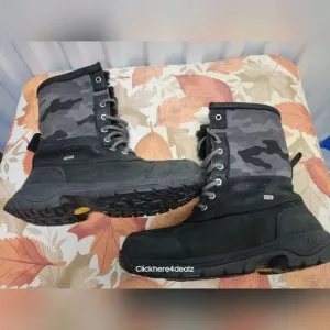 UGG Australia Adirondack II Waterproof Boots Black Gray Camo Women's Size 7