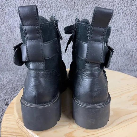 Ugg Zorrah Combat Boot Womens Size 7 Black Suede Leather Waterproof Moto Ankle