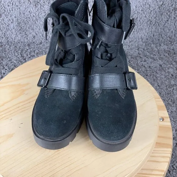 Ugg Zorrah Combat Boot Womens Size 7 Black Suede Leather Waterproof Moto Ankle