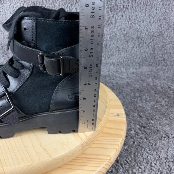 Ugg Zorrah Combat Boot Womens Size 7 Black Suede Leather Waterproof Moto Ankle