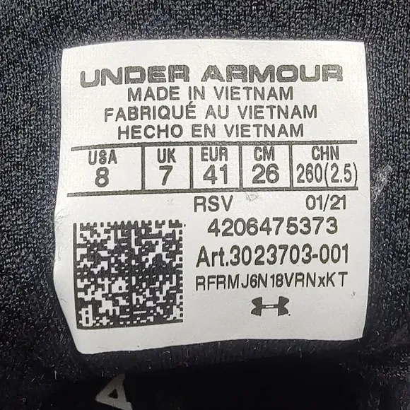 Under Armour Athletic Shoe Charged Commit Training 3 Black White US Mens 8