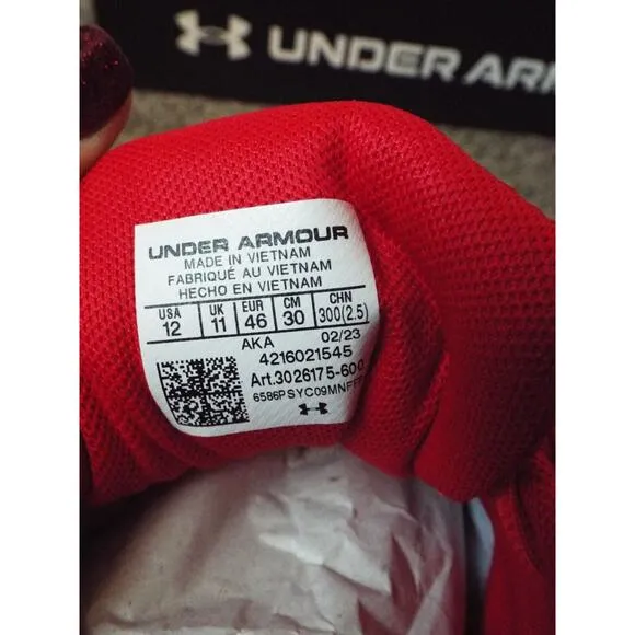 UNDER ARMOUR Shoes Mens 12 Red Training UA Charged Assert 10 Running Sport NWT