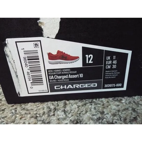 UNDER ARMOUR Shoes Mens 12 Red Training UA Charged Assert 10 Running Sport NWT